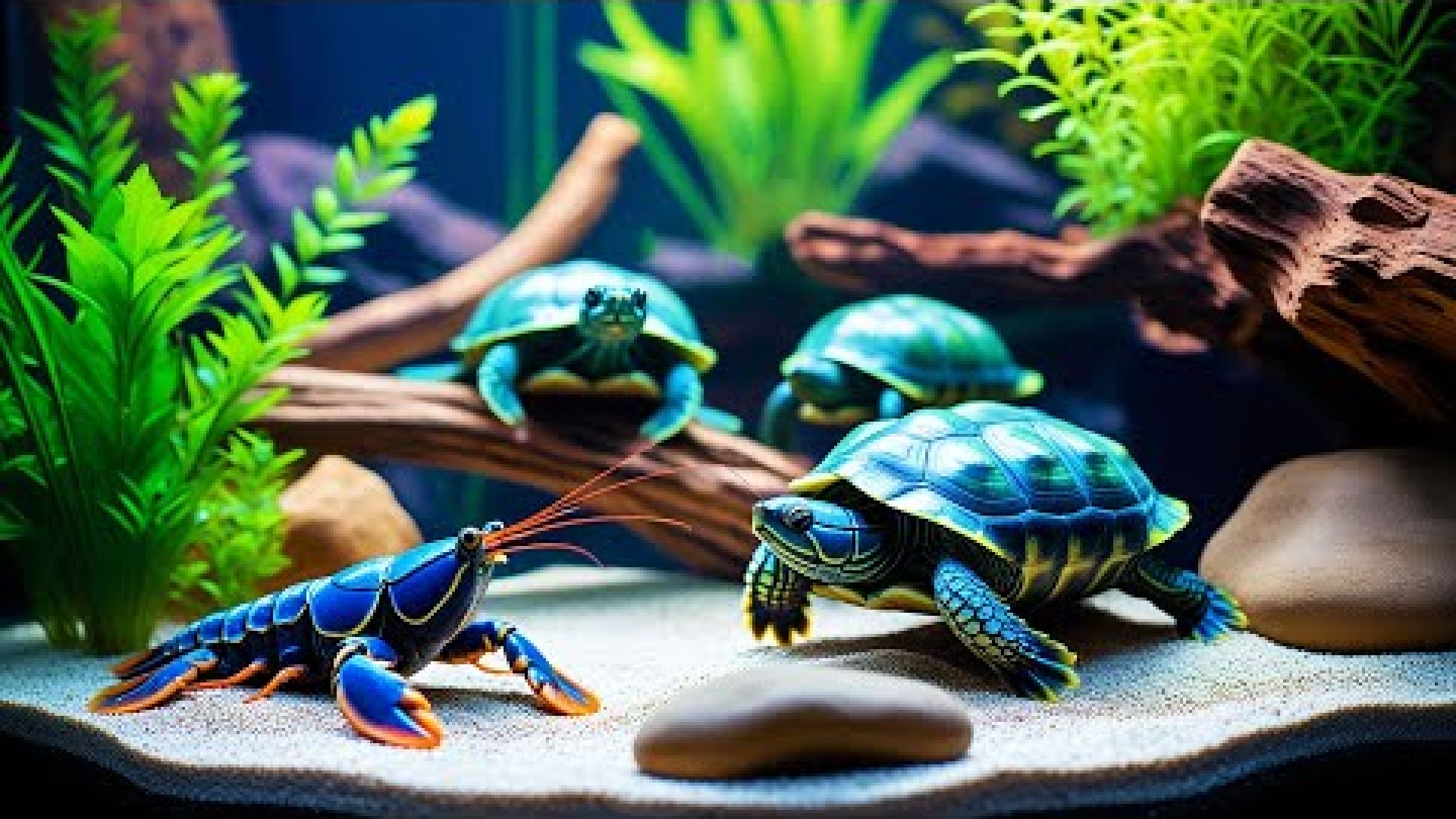 Relaxing aquarium with turtles, blue crayfish and Asian mudskipper | JollieJingles